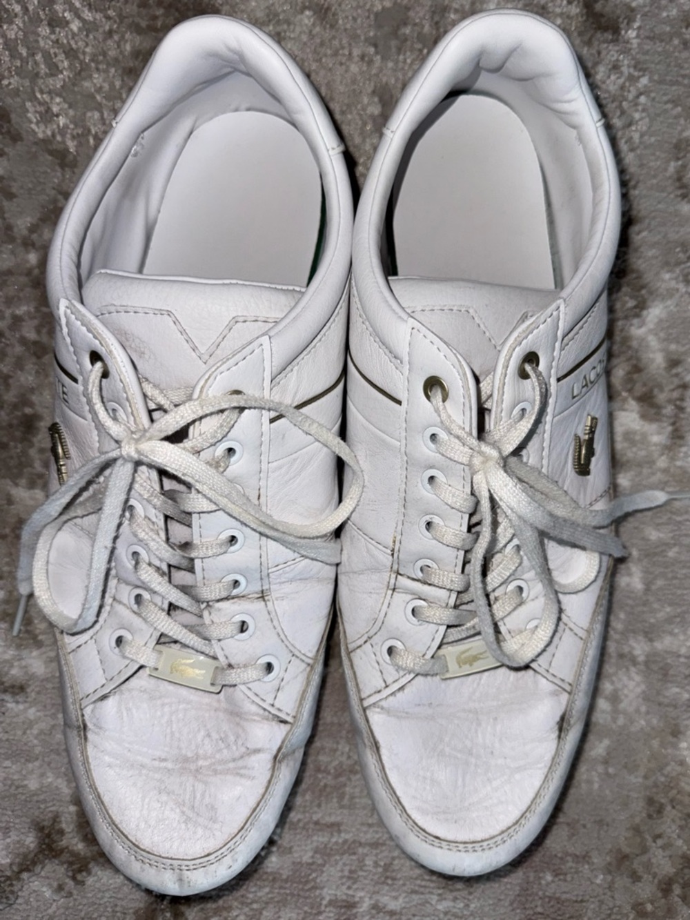 Lacoste White Leather Low-Top Sneakers with Gold Logo 10 - Picture 2 of 5